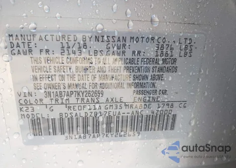 2019 Nissan Sentra Sv z USA, uszkodzony, nr VIN 3N1AB7AP7KY262659